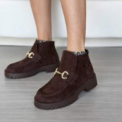 Mocassini Ginevra con caviglia alta scarponcini fibbia oro