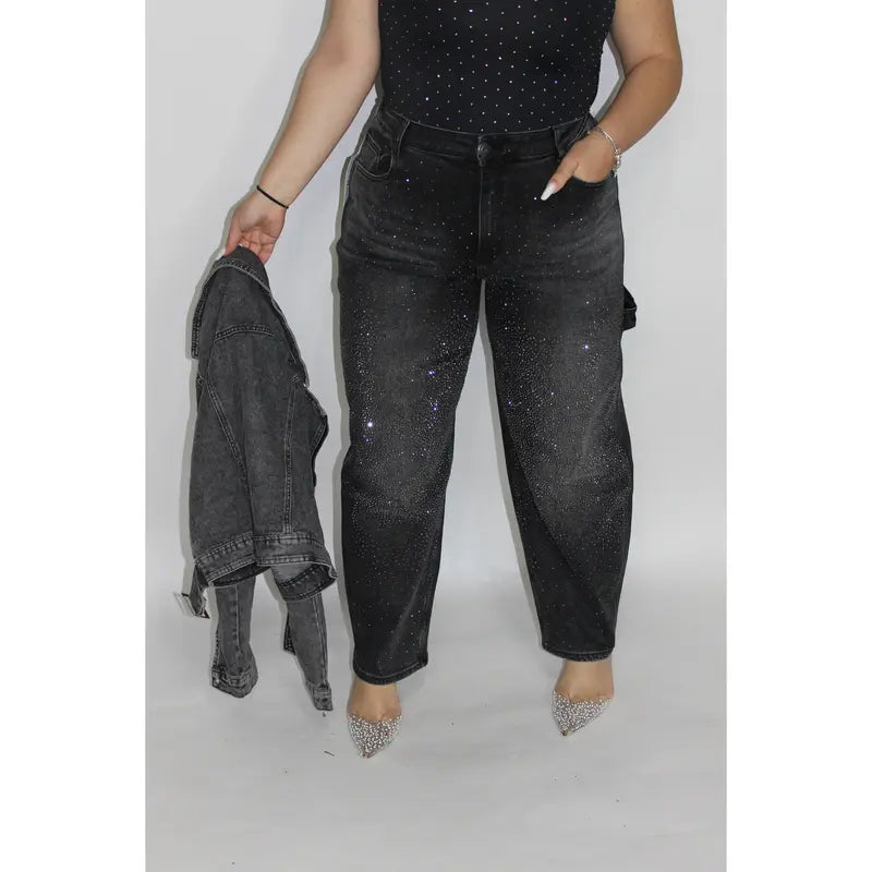 Jeans Ballon Strass nero