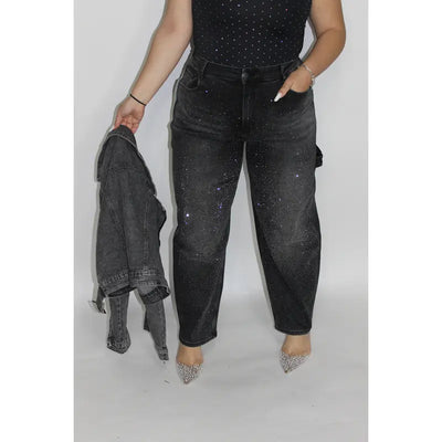 Jeans Ballon Strass nero