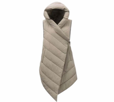 Gilet Piumino Donna Asimmetrico con Cappuccio
