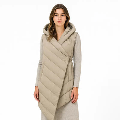 Gilet Piumino Donna Asimmetrico con Cappuccio