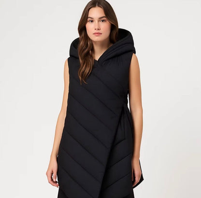 Gilet Piumino Donna Asimmetrico con Cappuccio