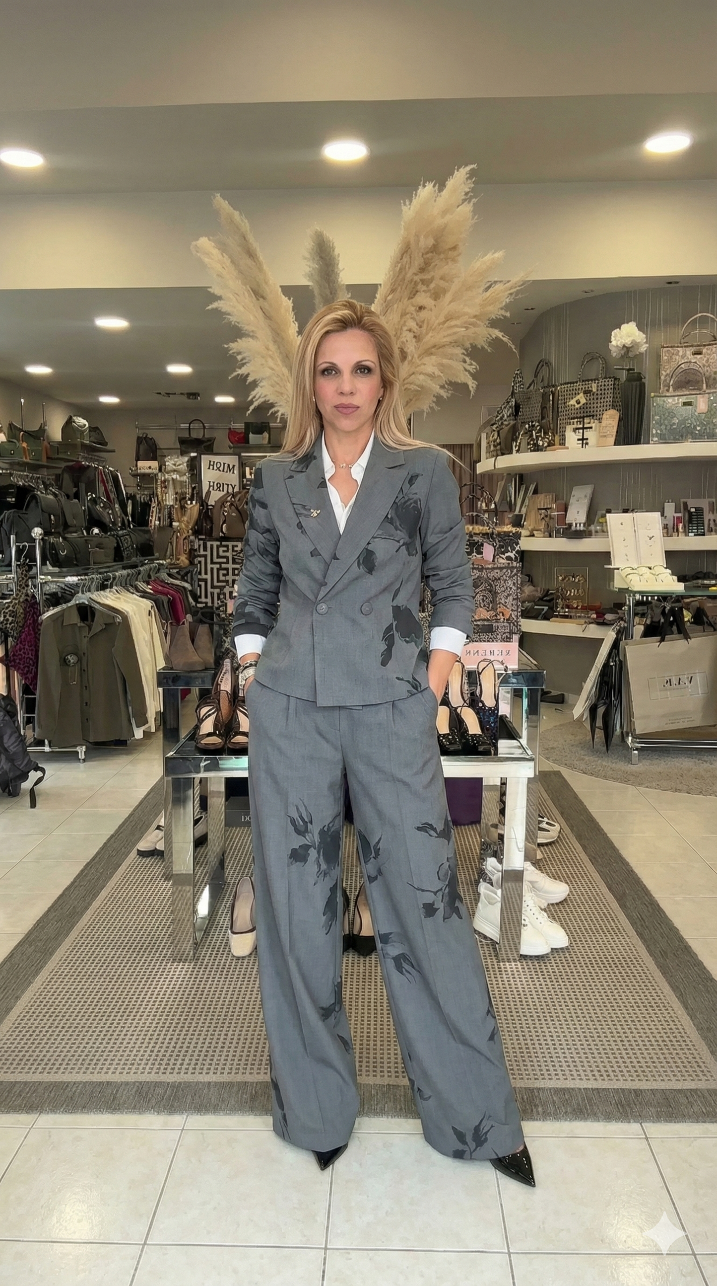 Aurvos Completo Grigio Floreale Elegante