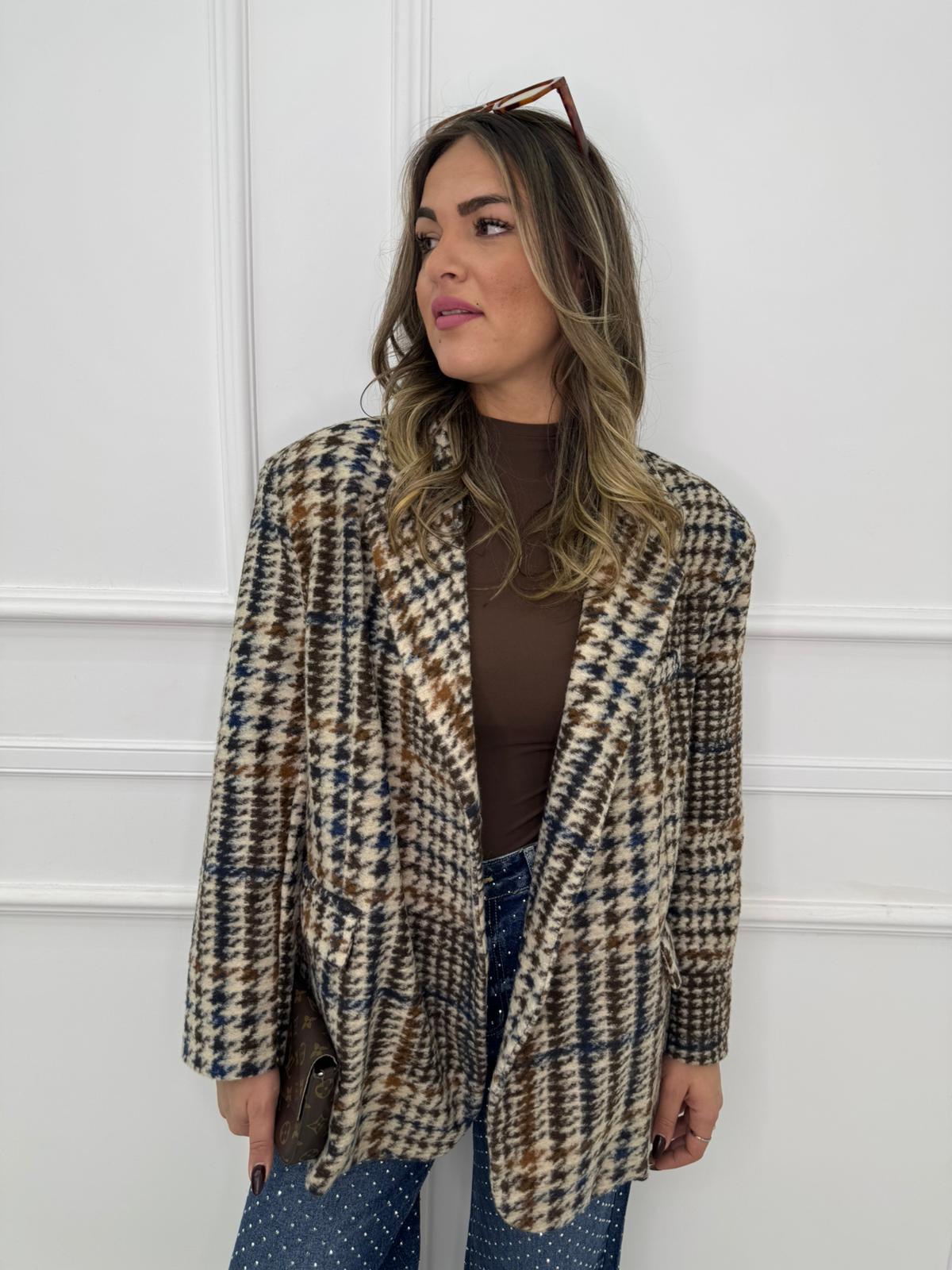 Giacca over fantasia pied de poule Aurvos Milano